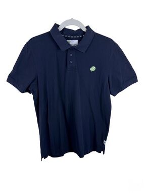 Project Earth Clothing Navy Blue Organic Cotton Leaf‎ Polo Shirt Large Womens